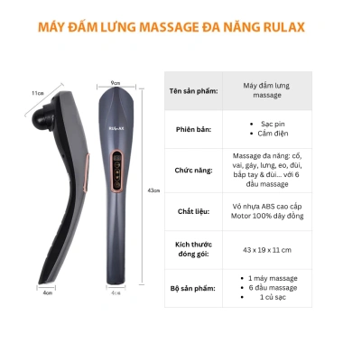 Máy Đấm Lưng RULAX 2.025 - Massage Cầm Tay 6 Đầu Cao Cấp, BH 1 Năm, Giá 360.000