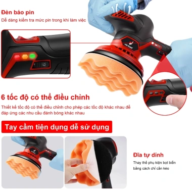 Máy đánh bóng ô tô không dây 21V 600W đa năng 6 tốc độ, pin cầm tay, mài, phủ sáp 8