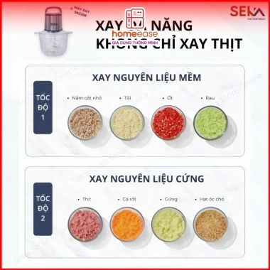 Máy Đánh Ruốc Chà Bông Seka 2L Inox 304 Đa năng xay thịt, hành, tỏi, ớt tặng lưỡi dao