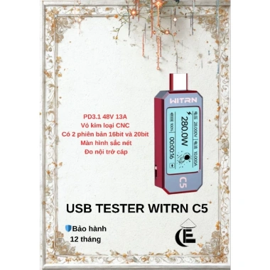 Máy đo công suất WITRN C5 PD3.1 48V 13A USB‑C, E‑Marker, bảo hành 12 tháng - Giá ưu đãi 1,090,000₫ Máy đo công suất WITRN C5 PD3.1 48V 13A USB‑C, E‑Marker, bảo hành 12 tháng - Giá ưu đãi 1,090,000₫