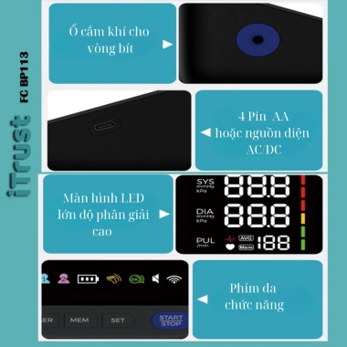 Máy đo huyết áp bắp tay ITrust BP113 - Màn hình LED lớn, giọng nói tiếng Việt, bảo hành 3 năm, giá ưu đãi 320.000₫