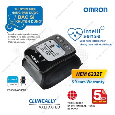Máy đo huyết áp cổ tay OMRON HEM-6.232T - bảo hành 5 năm, gọn nhẹ, Bluetooth, 2.15 triệu Máy đo huyết áp cổ tay OMRON HEM-6.232T - bảo hành 5 năm, gọn nhẹ, Bluetooth, 2.15 triệu