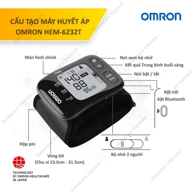 Máy đo huyết áp cổ tay OMRON HEM-6.232T - bảo hành 5 năm, gọn nhẹ, Bluetooth, 2.15 triệu