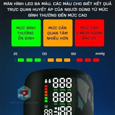 Máy đo huyết áp cổ tay WEB306 Tiếng Việt cảnh báo màu sắc đo chính xác sạc USB