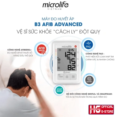 Máy Đo Huyết Áp Microlife B3 AFIB ADVANCED – Cảnh Báo Đột Quỵ, Đo Thông Minh, 2.18 Triệu