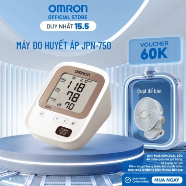 Máy đo huyết áp Omron JPN-750 - Đo chính xác, hiển thị lớn, lưu trữ 100 kết quả, giảm giá 20% chỉ 2.290.000₫