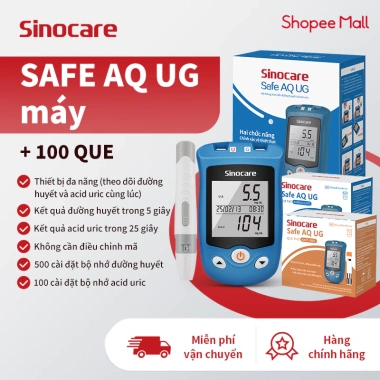 Máy đo Tiểu đường & Axit Uric (bệnh gút) 2 trong 1 Sinocare - 50 que đường + 50 que uric + 100 kim, giá ưu đãi 700.000₫