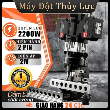 Máy Đột Thủy Lực Không Dây 2.200W 20 Tấn 2 Pin 5 Mũi 6.5‑20.5mm Đột Sắt/Inox/Nhôm