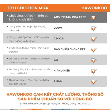Máy ép chậm Hawonkoo SJH-002 200W dung tích 800ml - Bảo hành 24 tháng, giá sốc 1.799.000₫