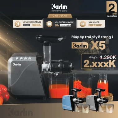 Máy ép chậm Karlin X5, ép rau củ không kẹt, xay hạt, mì sợi 2,39 triệu