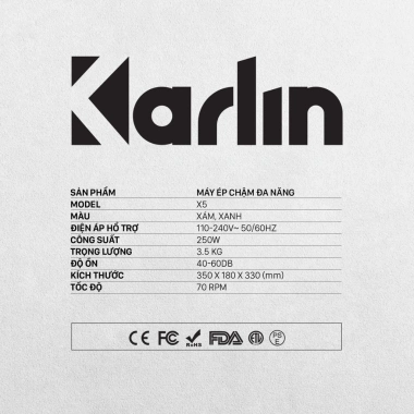 Máy ép chậm Karlin X5, ép rau củ không kẹt, xay hạt, mì sợi 2,39 triệu