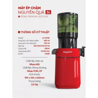 Máy ép chậm Masuto 1 tặng 1 - Ép trái cây nguyên quả, kiệt bã, giảm giá 1.399.000₫