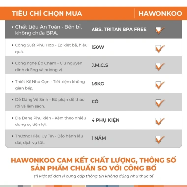 Máy Ép Chậm Mini Hawonkoo SJH-001 150W JMCS - Tặng Vắt Cam 500K, Tách Nước Đậm Đặc, Bảo Hành 24 Tháng 7