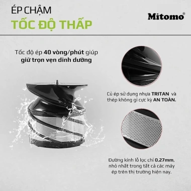 Máy ép chậm Mitomo EC-55 chính hãng - Ép hoa quả, rau củ, giữ vitamin, bảo hành 3 năm, giảm còn 1.399.000₫