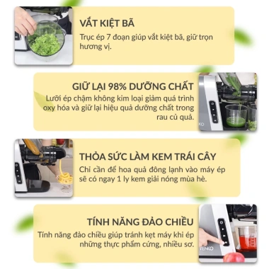 Máy ép chậm trục ngang Venko VS30 200W - Ép trái cây, rau củ không tiếng ồn, kiệt bã, giá 1.823.878₫