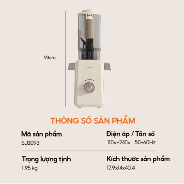 Máy ép chậm Venko SJ2.093 150W trục xoắn ốc, miệng phễu 930mm, ép nguyên quả, đảo chiều - 990.000đ 9