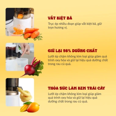Máy ép chậm Venko VS-M150 - ép trái cây, rau củ, làm kem & sữa hạt, kèm cốc, chổi 3 Máy ép chậm Venko VS-M150 - ép trái cây, rau củ, làm kem & sữa hạt, kèm cốc, chổi 3