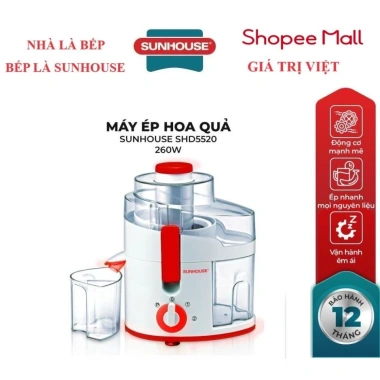 Máy ép hoa quả SUNHOUSE SHD5.520 260W - Lưới lọc lớn, lọc 2 lần, giá chỉ 875.000 VND