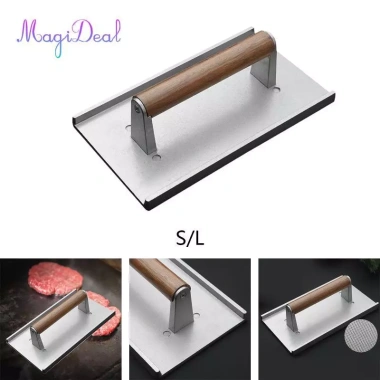Máy ép thịt bít tết, bánh mì kẹp, rau củ & hamburger, tay cầm gỗ, mài chống dính, nướng 3