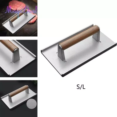 Máy ép thịt bít tết, bánh mì kẹp, rau củ & hamburger, tay cầm gỗ, mài chống dính, nướng 4