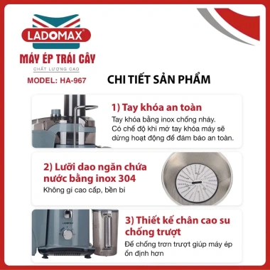 Máy ép trái cây công nghiệp Ladomax 1.180W làm sạch tự động HA-967/969 - cho quán phân loại
