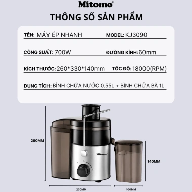 Máy ép trái cây công nghiệp Mitomo KJ-3.057 1.000W - Chuyên dụng quán nước ép, hàng chính hãng, giá ưu đãi 2.195.000 VND