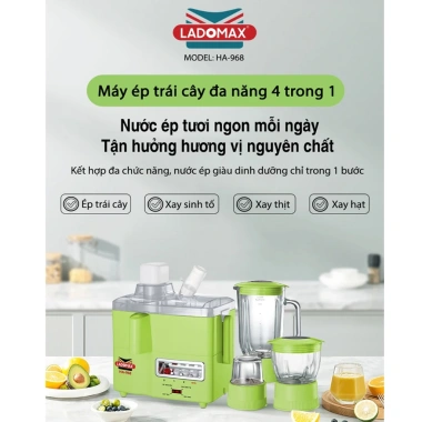 Máy ép trái cây Ladomax HA-968 650W - 3 cối xay thủy tinh an toàn, bảo hành 12 tháng, giá chỉ 950.000₫ 2