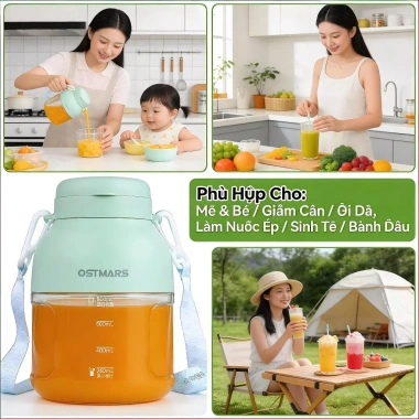 Máy ép trái cây mini đa năng, sạc lại, xay đá, di động, hỗ trợ bổ sung thực phẩm – chỉ 304.514₫