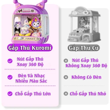 Máy Gắp Thú Bông Kuromi & Melody Kích Thước Lớn, Có Nhạc Đèn Bắt Mắt, Kèm Gấu Bóng Xu - Quà Tặng Ý Nghĩa Cho Bé 8