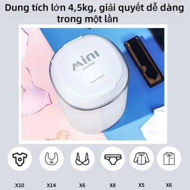 Máy Giặt Mini 4.5kg UV Tiêu Diệt Khuẩn, Xoáy Cực Mạnh, Tự Vắt Khô Đồ Lót Em Bé 4