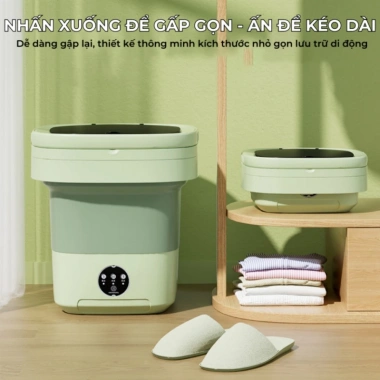 Máy giặt mini gấp gọn 6L tự vắt, khô, khử khuẩn công nghệ mới - giặt đồ lót, tất vớ bé