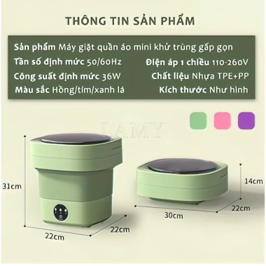 Máy Giặt Mini Gấp Gọn Đa Năng – Khử Khuẩn Ánh Sáng Xanh, Giặt Đồ Lót & Bé, 400.000₫