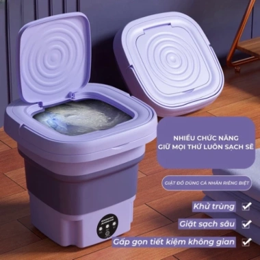 Máy giặt mini gấp gọn, khử khuẩn ánh sáng xanh, tự vắt khô - Giặt đồ lót, tất vớ bé 250.000₫