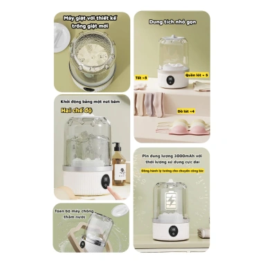 Máy giặt mini không dây, nhỏ gọn cho quần áo lót và tất - Tiện lợi, không cần lắp đặt, 292k