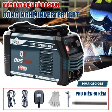 Máy hàn điện tử mini BOSHUN MMA-250IGBT - 3KV x 220V, lõi đồng, hàn que 1.6-3.2mm, giá 867.000₫