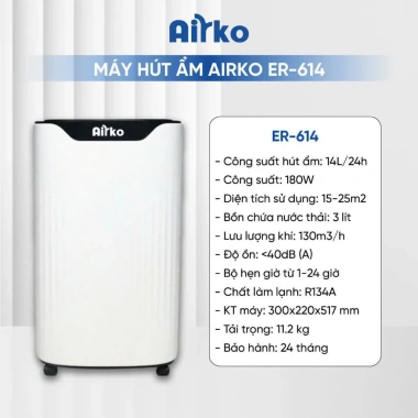 Máy hút ẩm Airko ER-614 14L/ngày, 15‑25m2, BH 2 năm, chỉ 3,950,000₫ – chính hãng 2