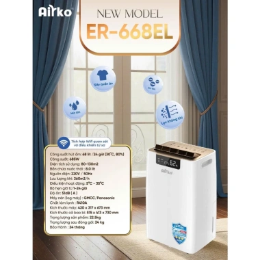 Máy hút ẩm Airko ER-668EL 68L/ngày, phòng dưới 120m2, WiFi, bảo hành 2 năm - Giá ưu đãi 8.9 triệu 2 Máy hút ẩm Airko ER-668EL 68L/ngày, phòng dưới 120m2, WiFi, bảo hành 2 năm - Giá ưu đãi 8.9 triệu 2