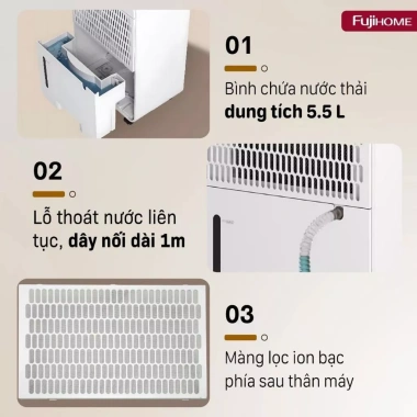 Máy hút ẩm Fujihome DH30NW dưới 60m2, Wi‑Fi, bảo hành 2 năm, giá 5.950.000₫