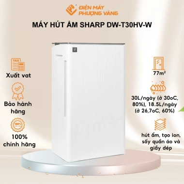 Máy hút ẩm ion SHARP DW-T30HV-W 30L/ngày, sấy quần áo giày dép,