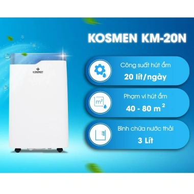Máy hút ẩm Kosmen KM-20N 20L/ngày phòng dưới 50m2, Wi‑Fi, BH 2 năm - 3.650.000₫