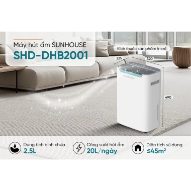 Máy Hút Ẩm Sunhouse SHD-DHB2.001 20L/Ngày 35m² Bảo Hành 12-36 Tháng 4,365,000 VND 2