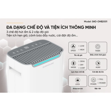 Máy Hút Ẩm Sunhouse SHD-DHB2.001 20L/Ngày 35m² Bảo Hành 12-36 Tháng 4,365,000 VND 3