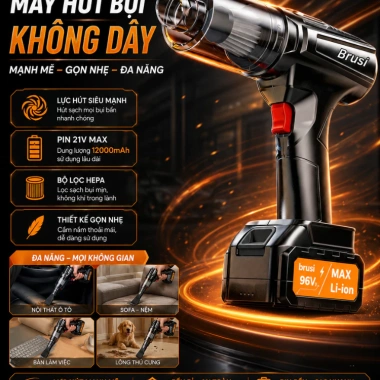 Máy hút bụi cầm tay BRUSI 48.000PA Pin sạc, lực hút mạnh, tặng 8 phụ kiện 2