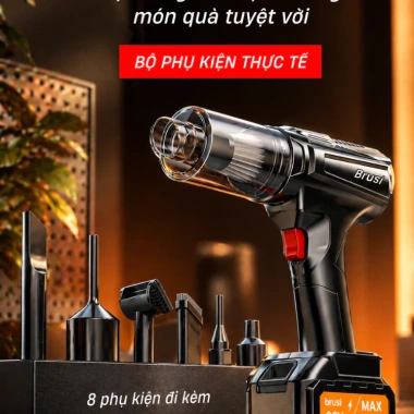 Máy hút bụi cầm tay BRUSI 48.000PA Pin sạc, lực hút mạnh, tặng 8 phụ kiện 4