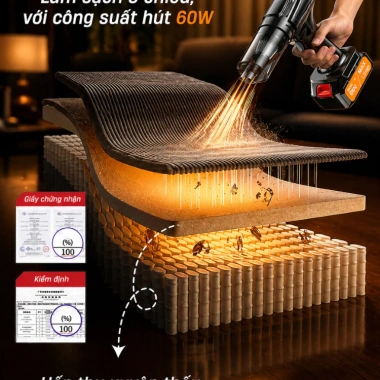 Máy hút bụi cầm tay BRUSI 48.000PA Pin sạc, lực hút mạnh, tặng 8 phụ kiện 8
