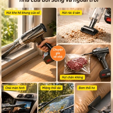 Máy hút bụi cầm tay BRUSI 48.000PA Pin sạc, lực hút mạnh, tặng 8 phụ kiện 10
