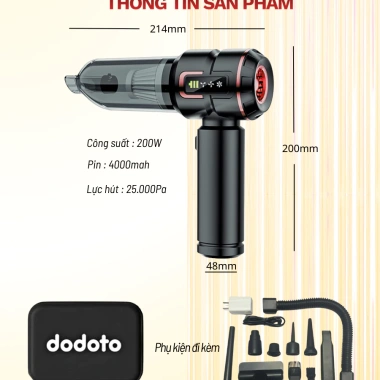 Máy hút bụi cầm tay Dodoto Lux Air V9 25.000Pa 2in1 thổi và hút, Bảo hành 24 tháng, Giá 1.000.000₫ 2