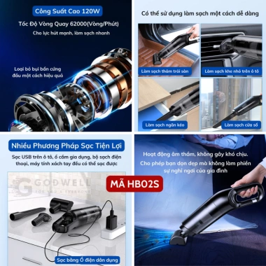 Máy hút bụi cầm tay GODWELL không dây - Chỉ 299.000₫, sạch ô tô nhanh 3 Máy hút bụi cầm tay GODWELL không dây - Chỉ 299.000₫, sạch ô tô nhanh 3