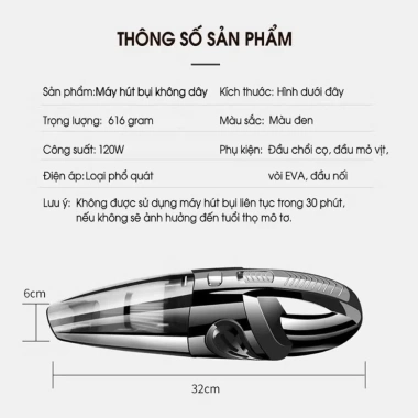 Máy hút bụi cầm tay không dây 120W, lực hút 12.000PA - Hàng chính hãng, giá 129k 5