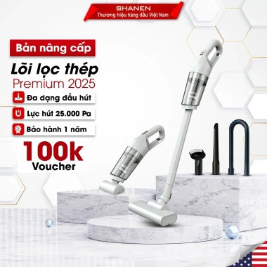 Máy hút bụi cầm tay không dây 5in1 SHANEN Lực hút 25.000Pa lõi thép cải tiến giảm giá 645.000₫